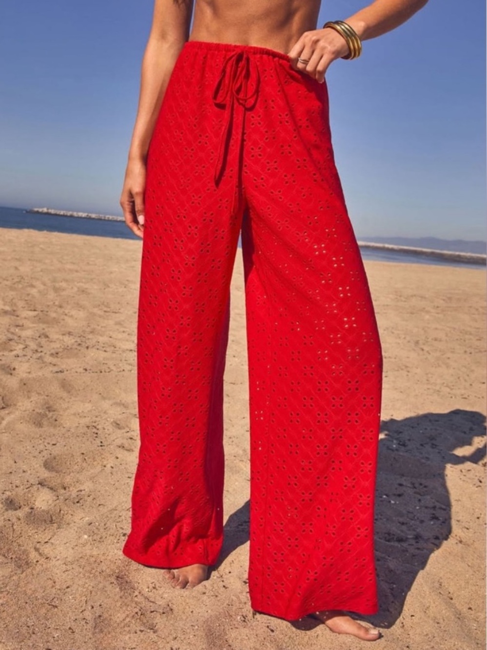 New Riviera Nights Drawstring Eyelet Cover Up Pants